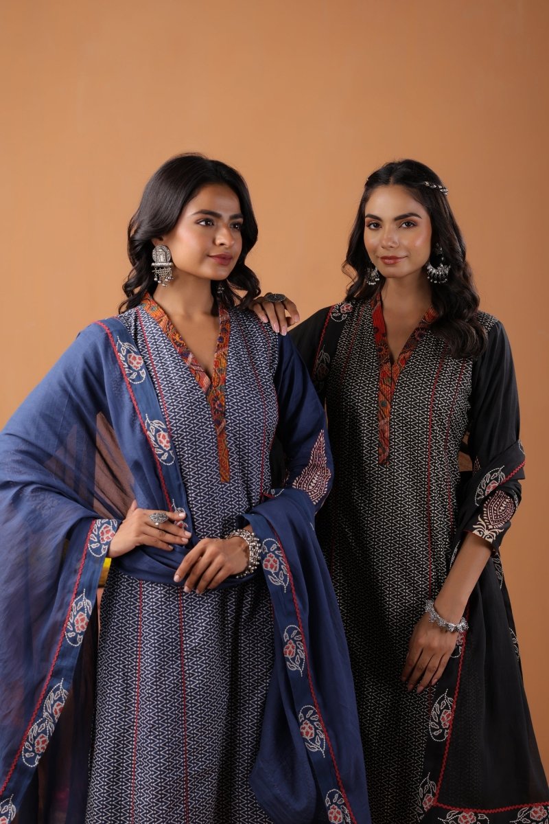 PAYAL Blue Kurta Suit with Printed Sleeve Design - Payal