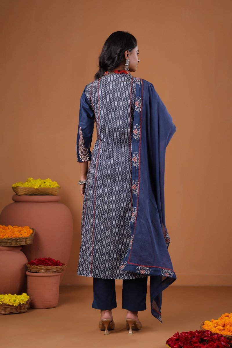 PAYAL Blue Kurta Suit with Printed Sleeve Design - Payal