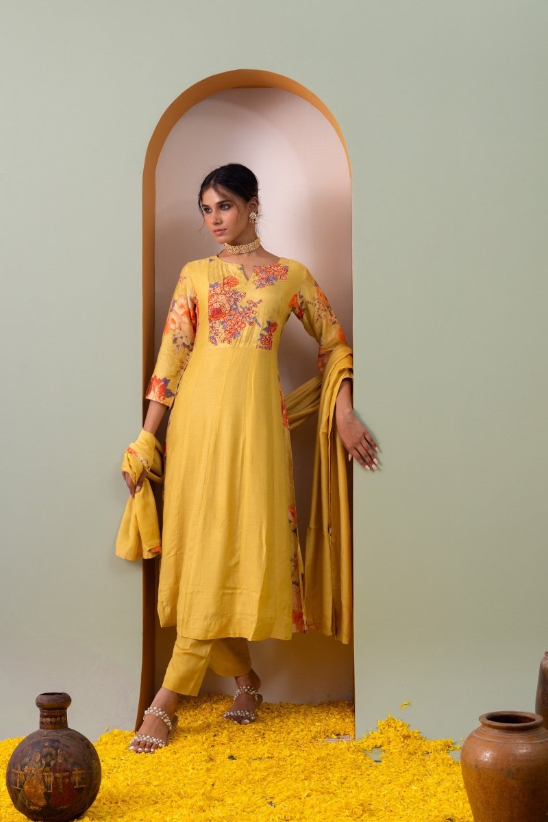 PAYAL Cadium Yellow Kalidar Suit Set with Intricate Computer Embroidery - Payal