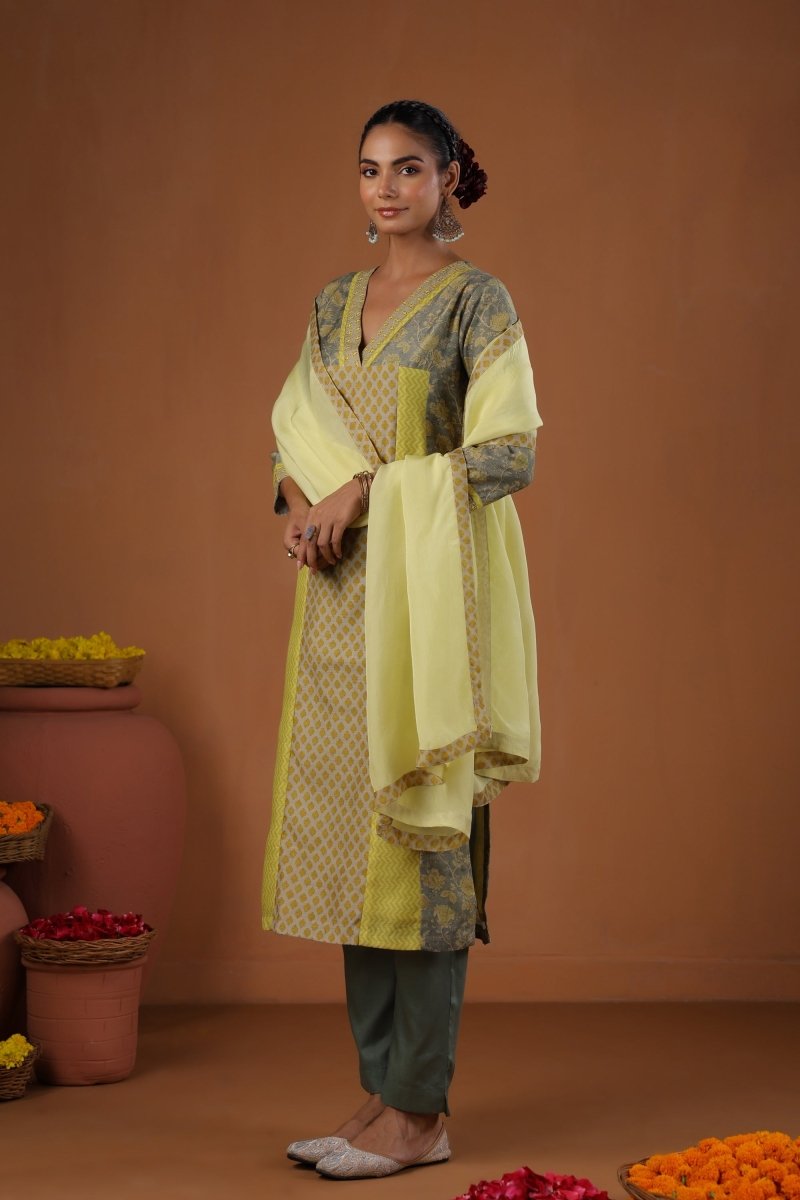 PAYAL Canary Yellow Kurta Suit Set with Hand Work Detailing - Payal