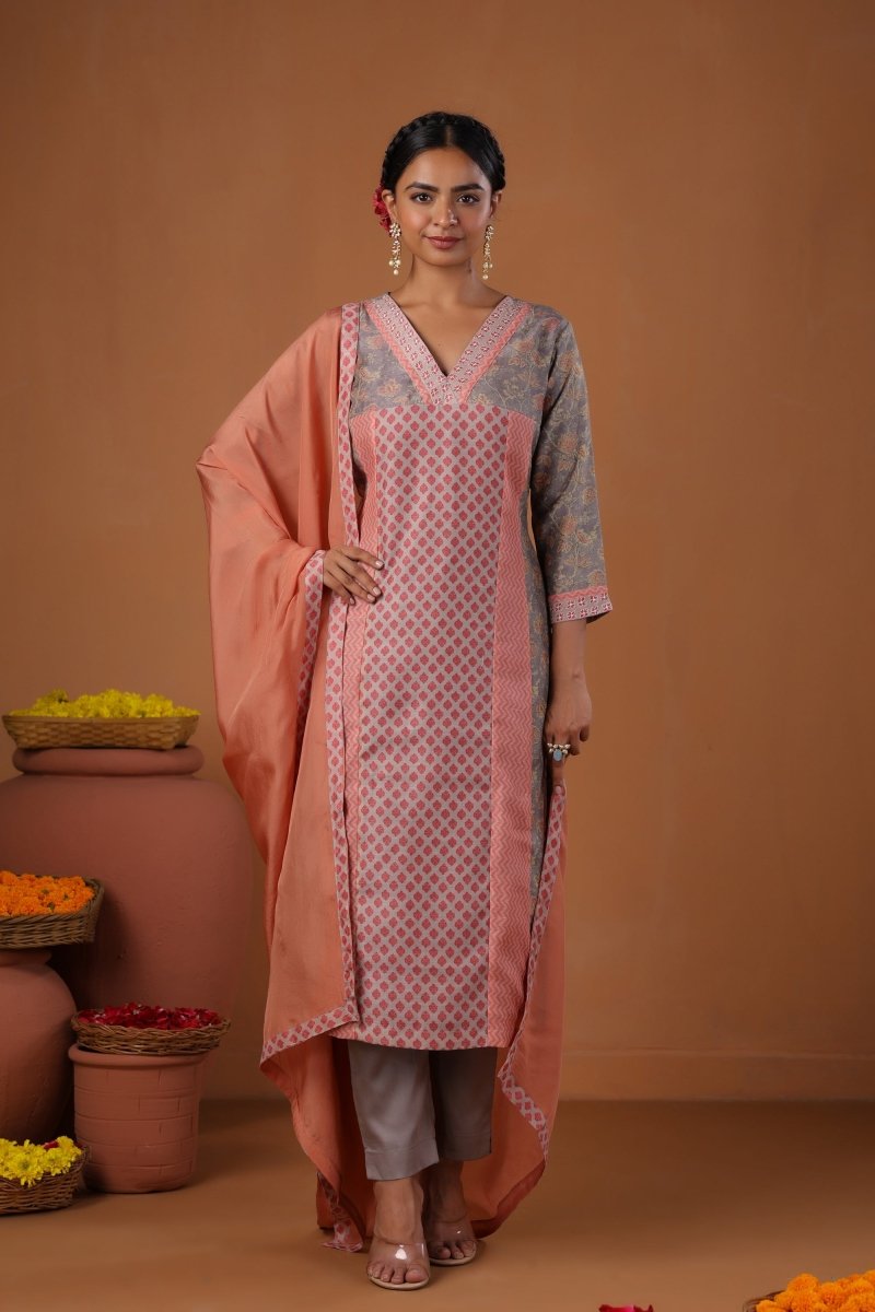 PAYAL Carnation Pink Kurta Suit Set with Festive Print Design - Payal