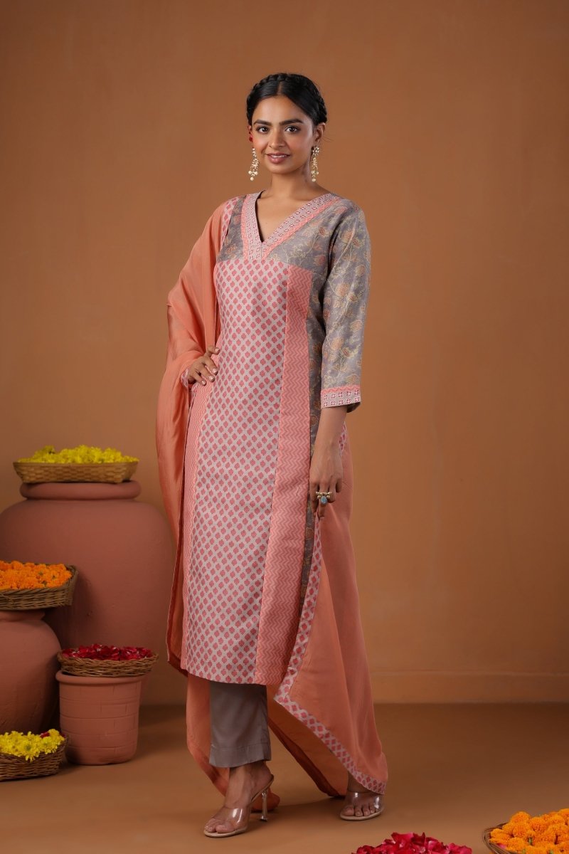PAYAL Carnation Pink Kurta Suit Set with Festive Print Design - Payal