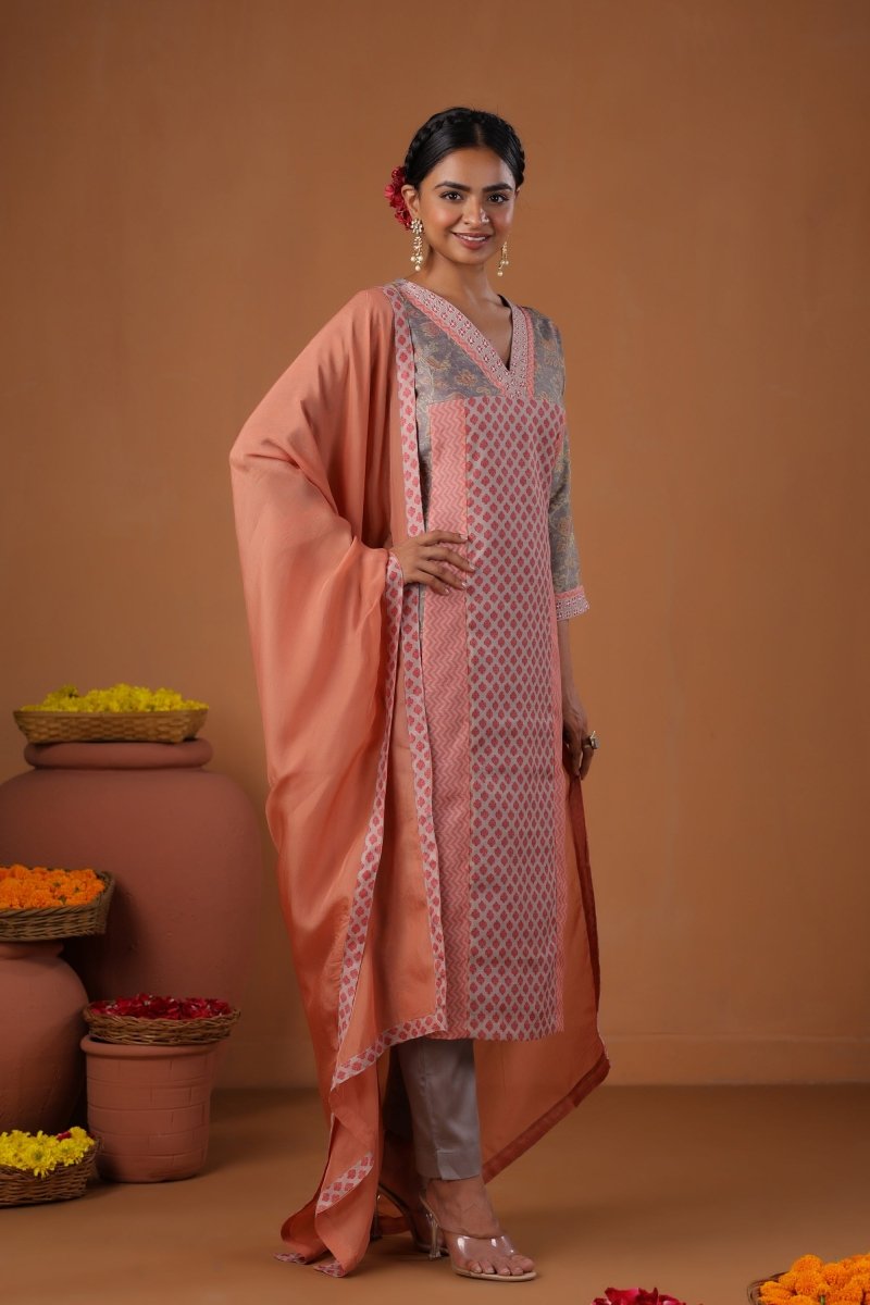 PAYAL Carnation Pink Kurta Suit Set with Festive Print Design - Payal