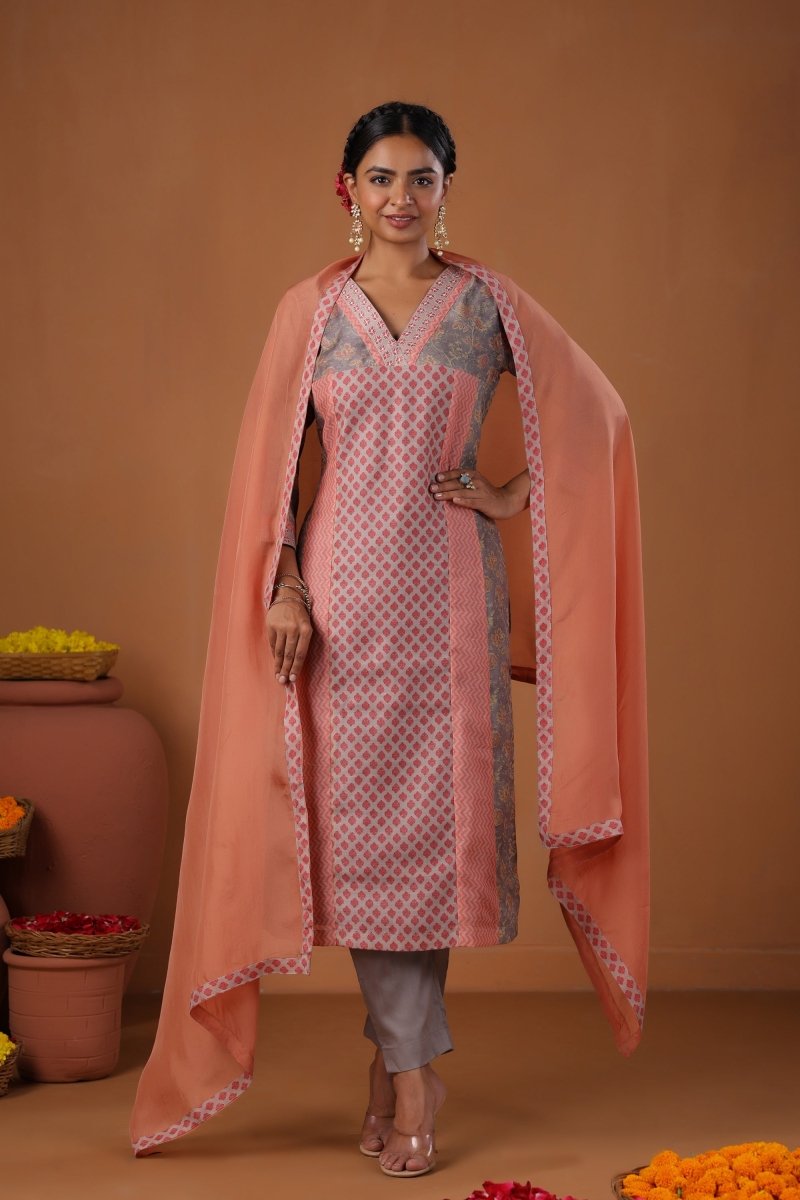 PAYAL Carnation Pink Kurta Suit Set with Festive Print Design - Payal