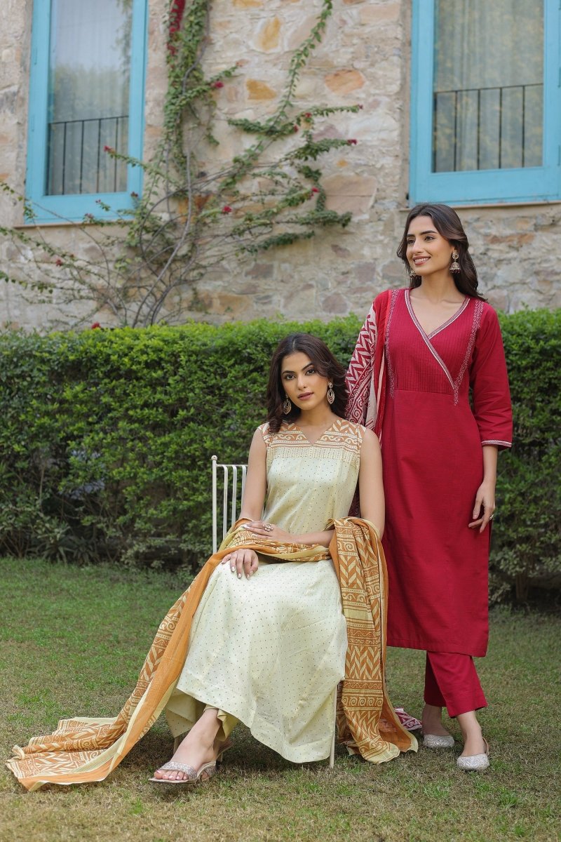 PAYAL Casual Red Kurta Suit Set in Angrakha Design - Payal