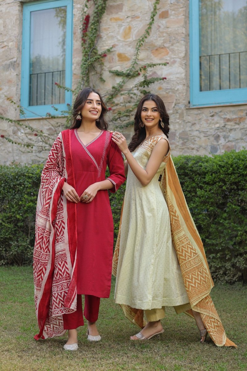 PAYAL Casual Red Kurta Suit Set in Angrakha Design - Payal