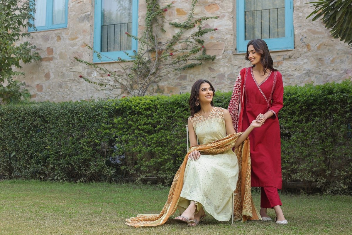 PAYAL Casual Red Kurta Suit Set in Angrakha Design - Payal