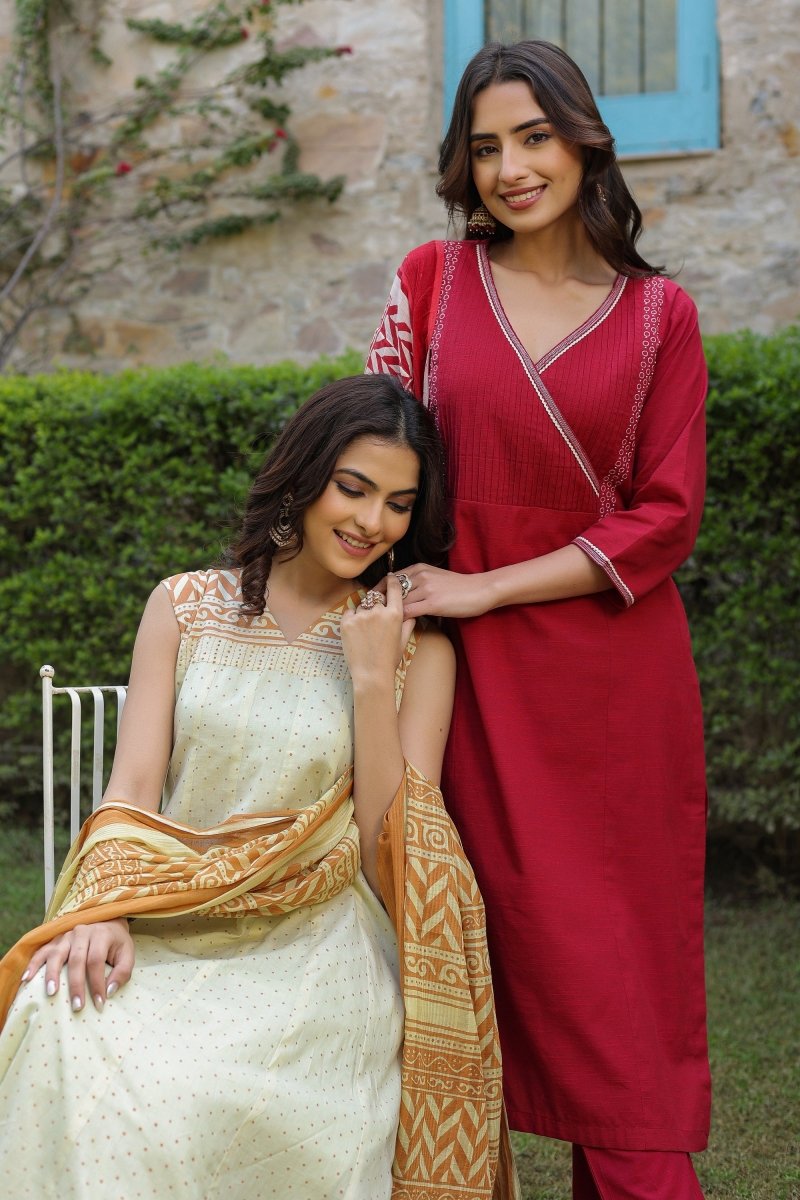 PAYAL Casual Red Kurta Suit Set in Angrakha Design - Payal