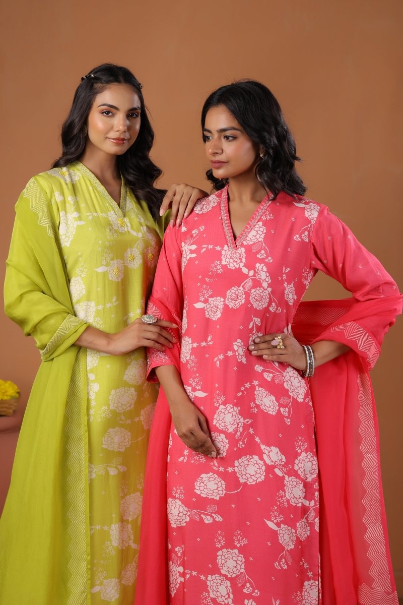 PAYAL Cercie Pink Kurta Suit Set with Floral Print Design - Payal
