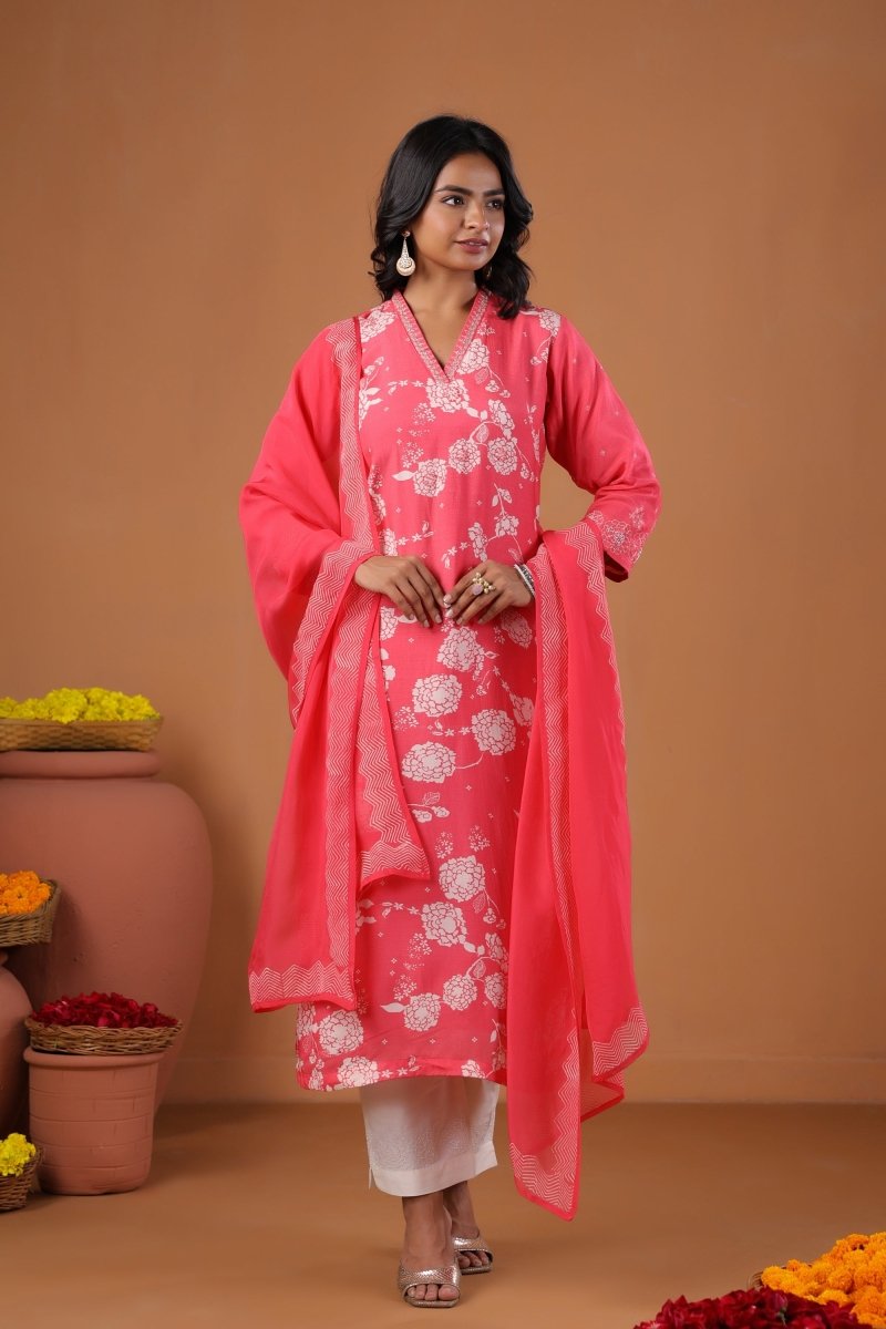 PAYAL Cercie Pink Kurta Suit Set with Floral Print Design - Payal