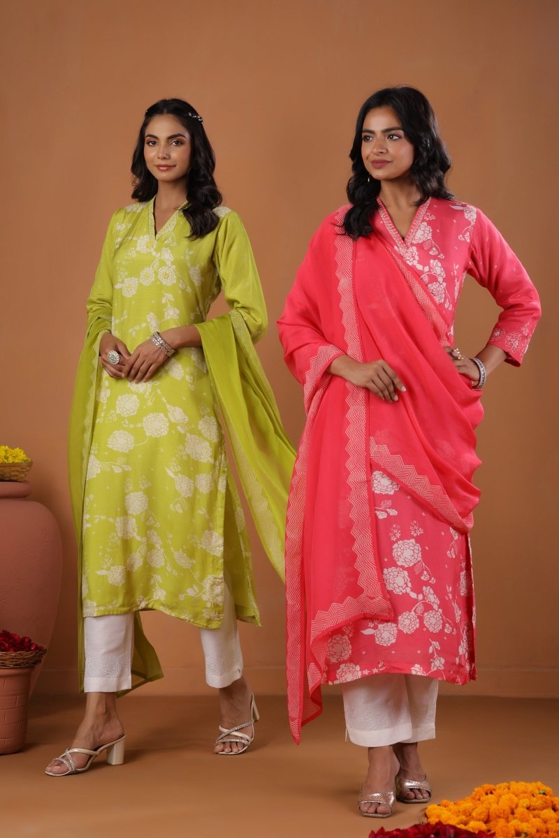 PAYAL Cercie Pink Kurta Suit Set with Floral Print Design - Payal