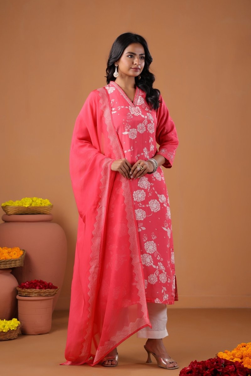 PAYAL Cercie Pink Kurta Suit Set with Floral Print Design - Payal