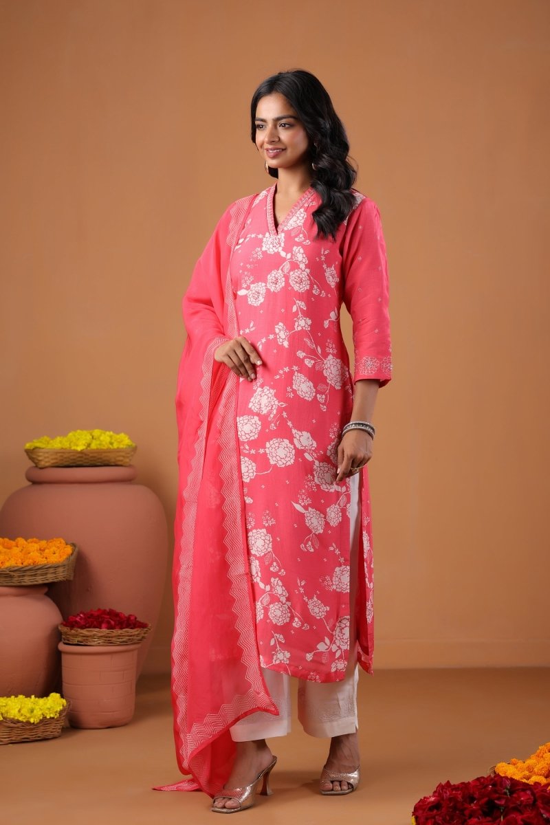 PAYAL Cercie Pink Kurta Suit Set with Floral Print Design - Payal