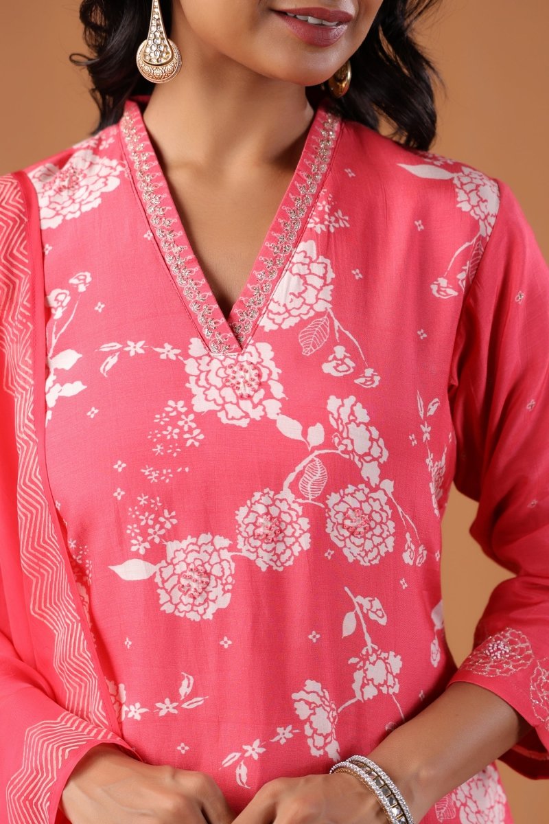 PAYAL Cercie Pink Kurta Suit Set with Floral Print Design - Payal