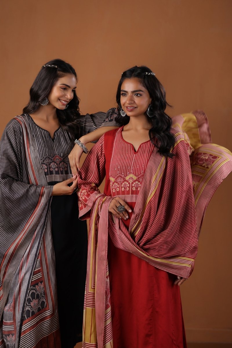 PAYAL Cherry Red Kurta Suit Set with Amazing Print Design - Payal