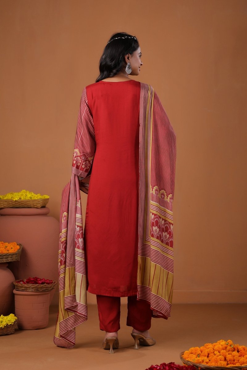 PAYAL Cherry Red Kurta Suit Set with Amazing Print Design - Payal