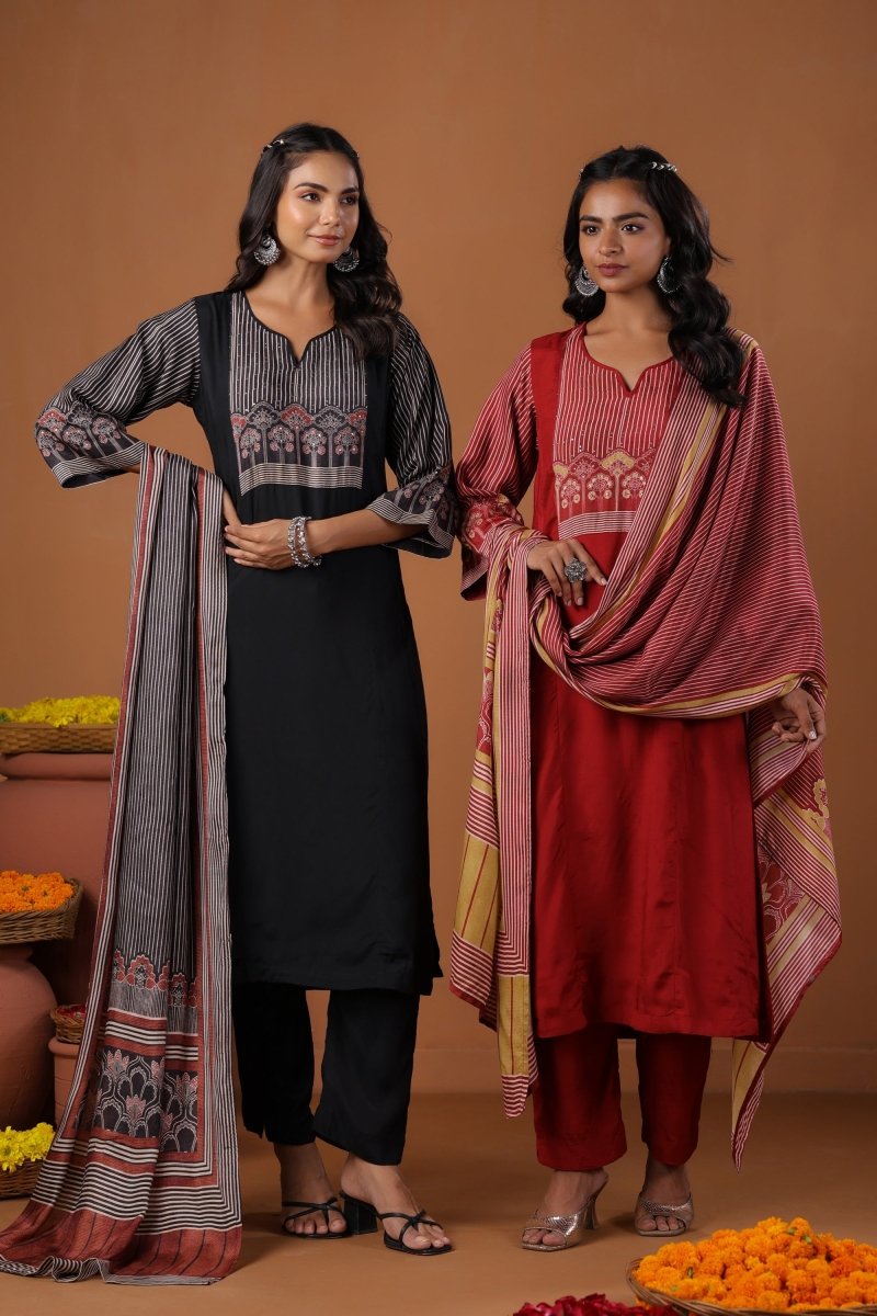 PAYAL Cherry Red Kurta Suit Set with Amazing Print Design - Payal