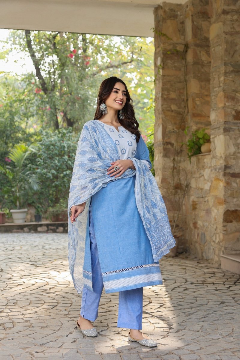 PAYAL Cotton Pestel Blue Kurta Suit Set - Payal