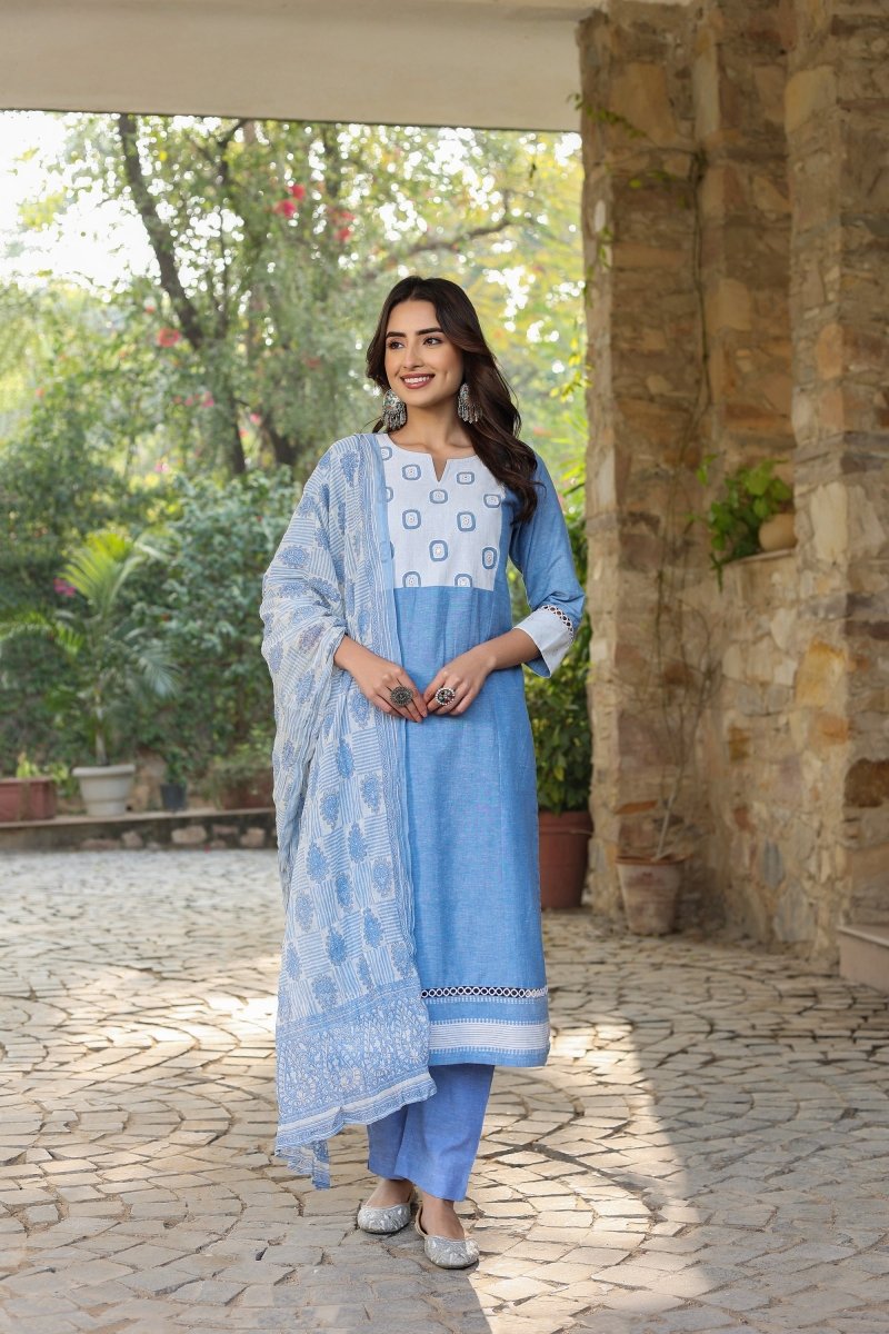 PAYAL Cotton Pestel Blue Kurta Suit Set - Payal