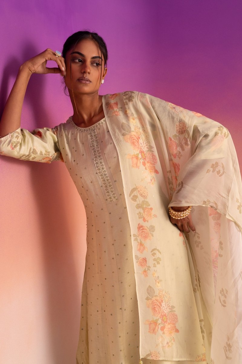 PAYAL Crayola Yellow Kalidar Suit Set with Subtle Embroidery - Payal