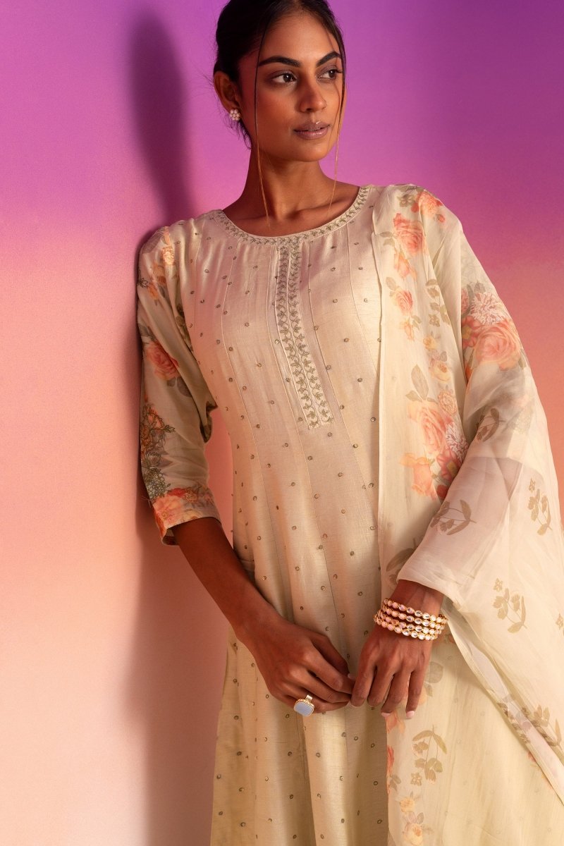 PAYAL Crayola Yellow Kalidar Suit Set with Subtle Embroidery - Payal