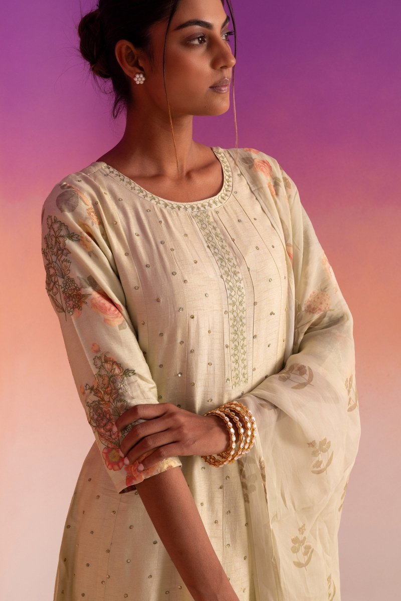 PAYAL Crayola Yellow Kalidar Suit Set with Subtle Embroidery - Payal