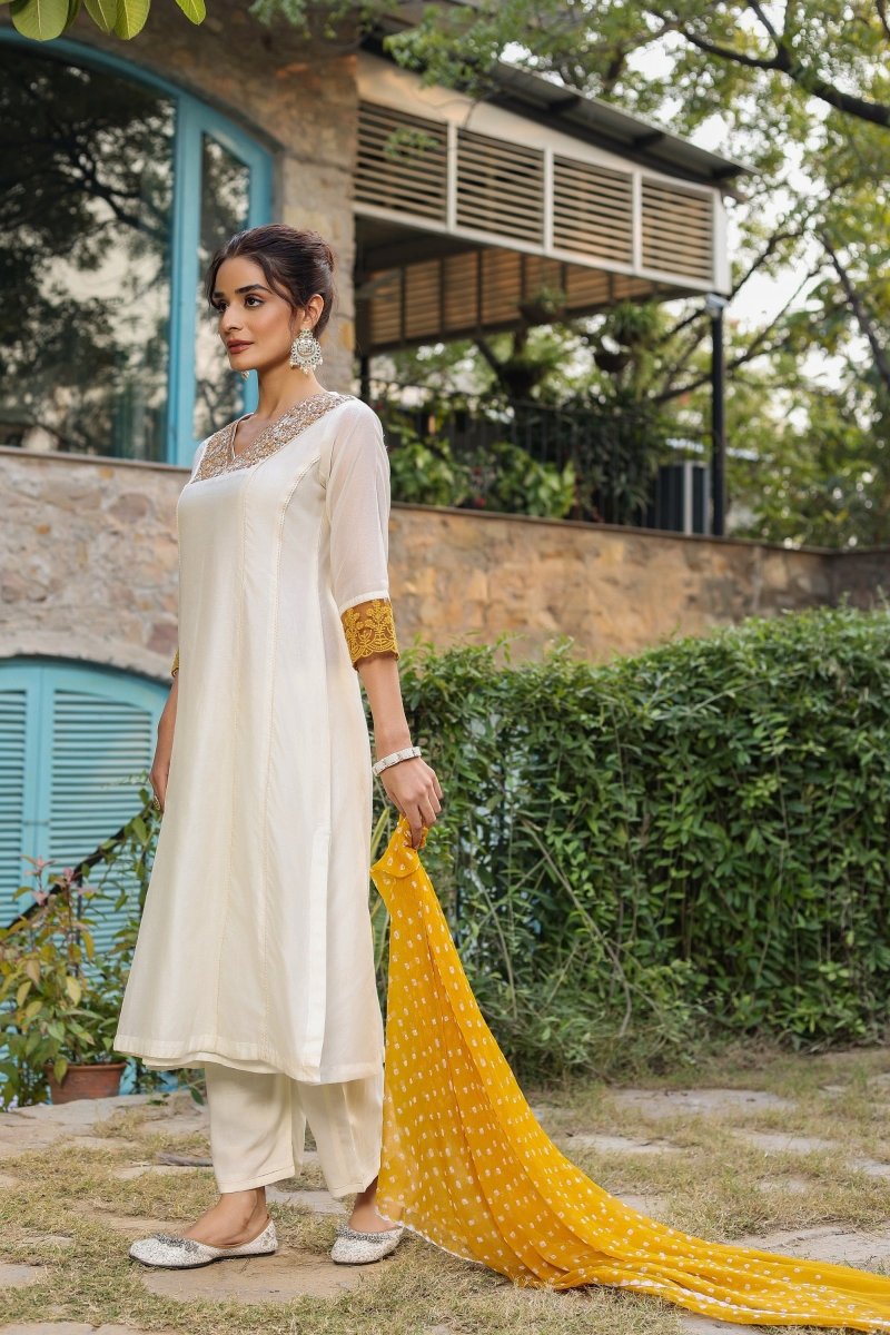 PAYAL Cream White Kurta Suit Set with Embroidery Detailing - Payal