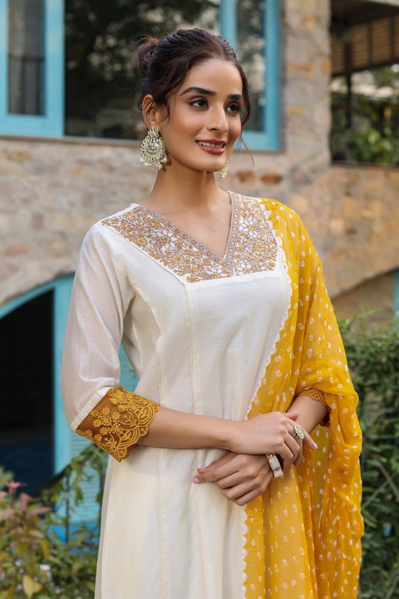 PAYAL Cream White Kurta Suit Set with Embroidery Detailing - Payal