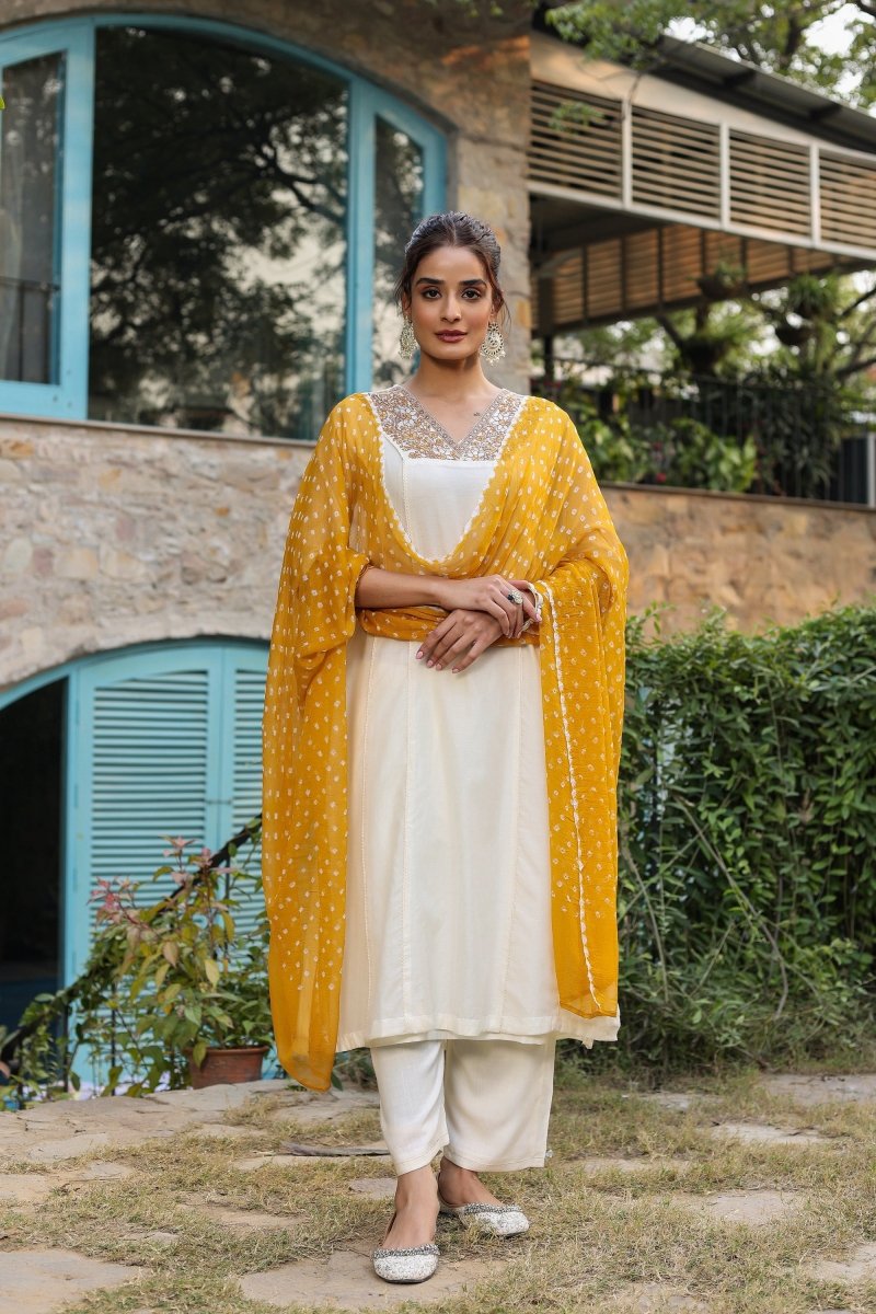 PAYAL Cream White Kurta Suit Set with Embroidery Detailing - Payal