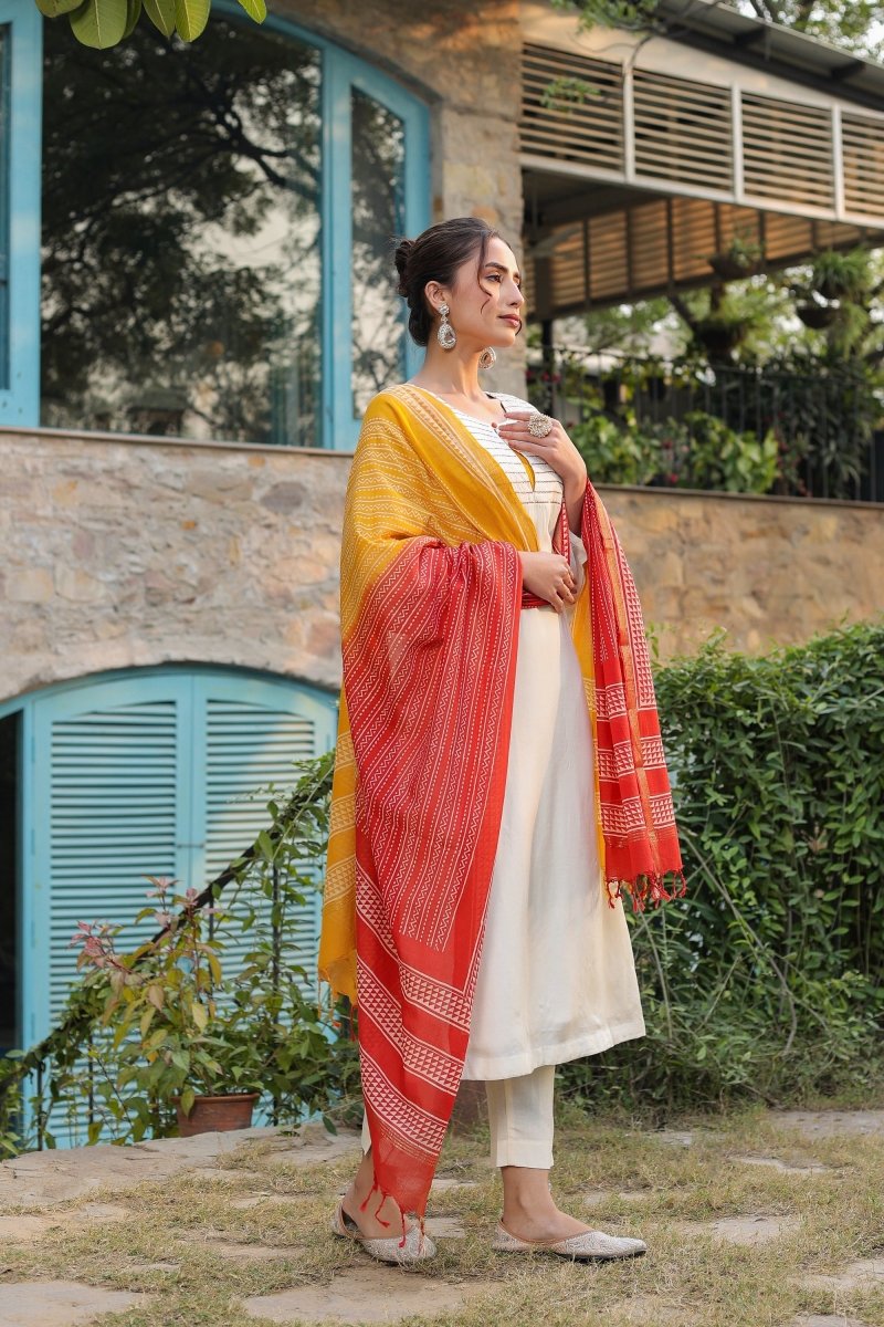 PAYAL Cream White Kurta Suit Set with Intricate Khat Embroidery - Payal