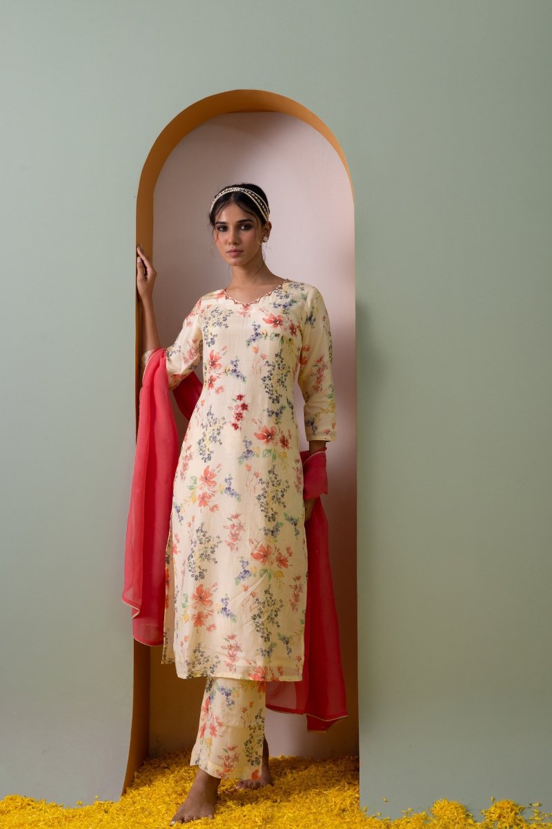 PAYAL Cream Yellow Kurta Suit Set with Amazing Print - Payal