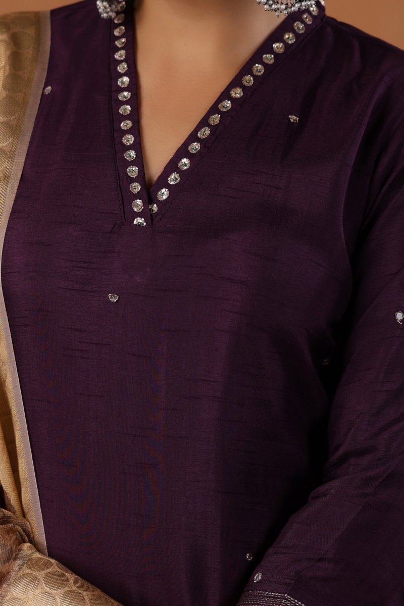 PAYAL Dark Purple Kurta Suit Set with Khat Work Detailing - Payal