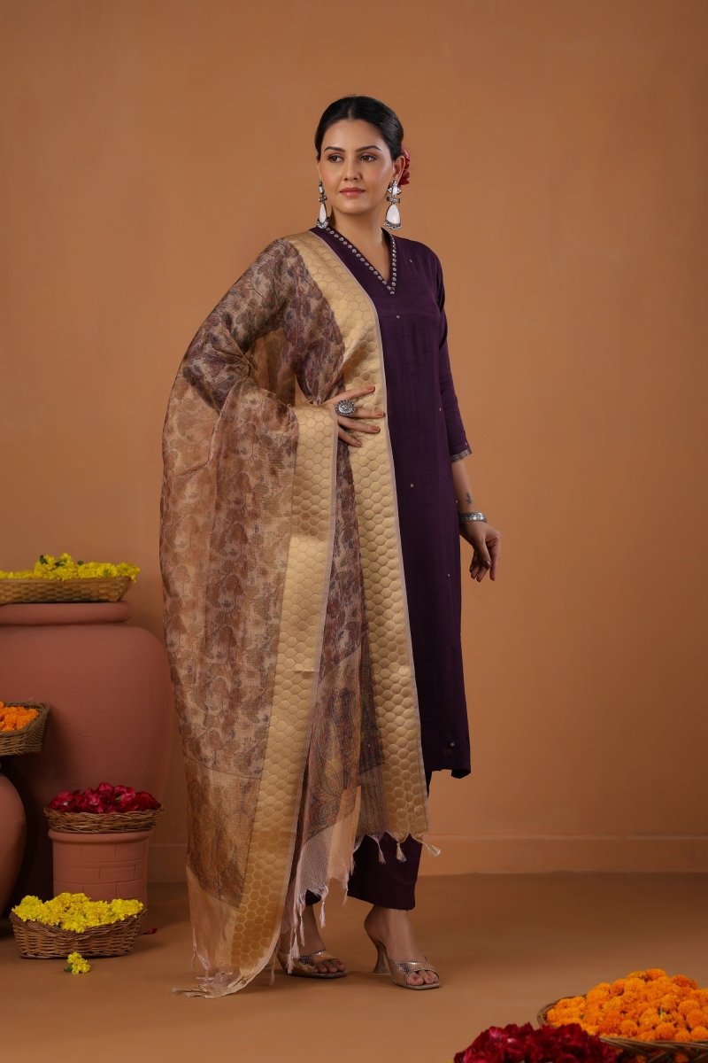 PAYAL Dark Purple Kurta Suit Set with Khat Work Detailing - Payal