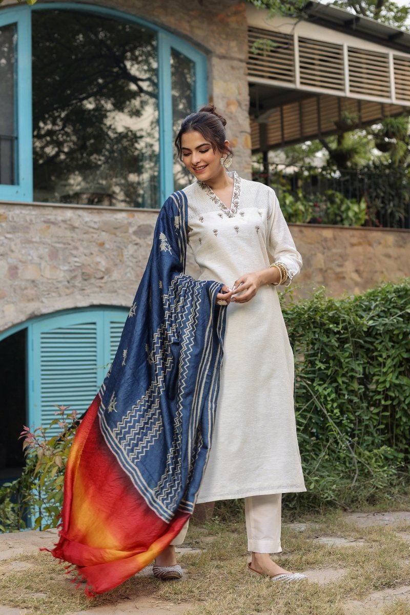 PAYAL Festive White Kurta Suit Set with Tussar Silk Dupatta - Payal