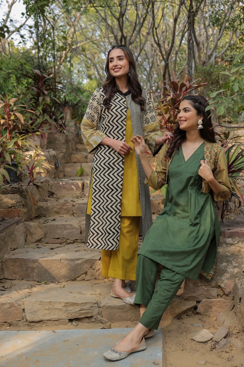 PAYAL Forest Green Kurta Suit Set with Amazing Printed Jacket - Payal
