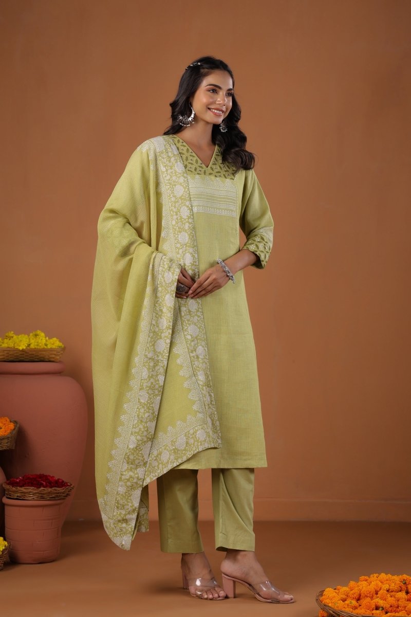 PAYAL Forest Green Kurta Suit Set with Hand Block Print - Payal