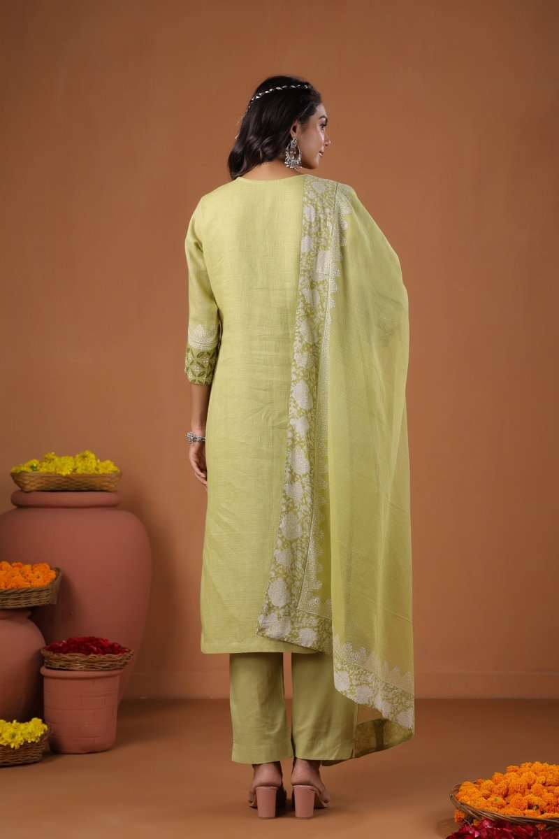 PAYAL Forest Green Kurta Suit Set with Hand Block Print - Payal