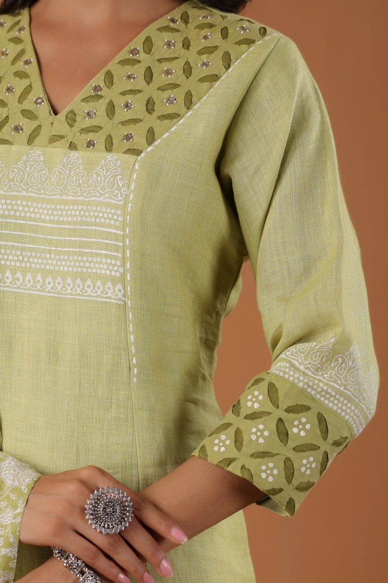 PAYAL Forest Green Kurta Suit Set with Hand Block Print - Payal