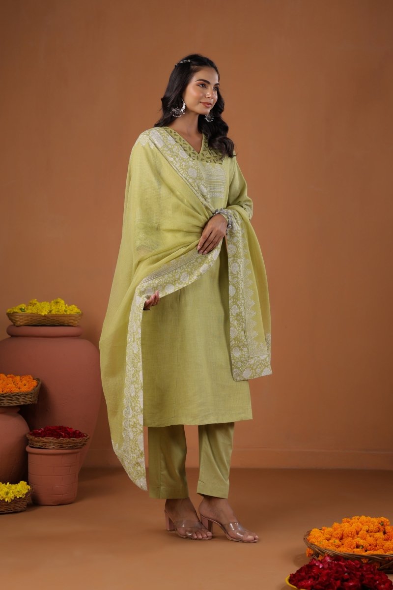 PAYAL Forest Green Kurta Suit Set with Hand Block Print - Payal