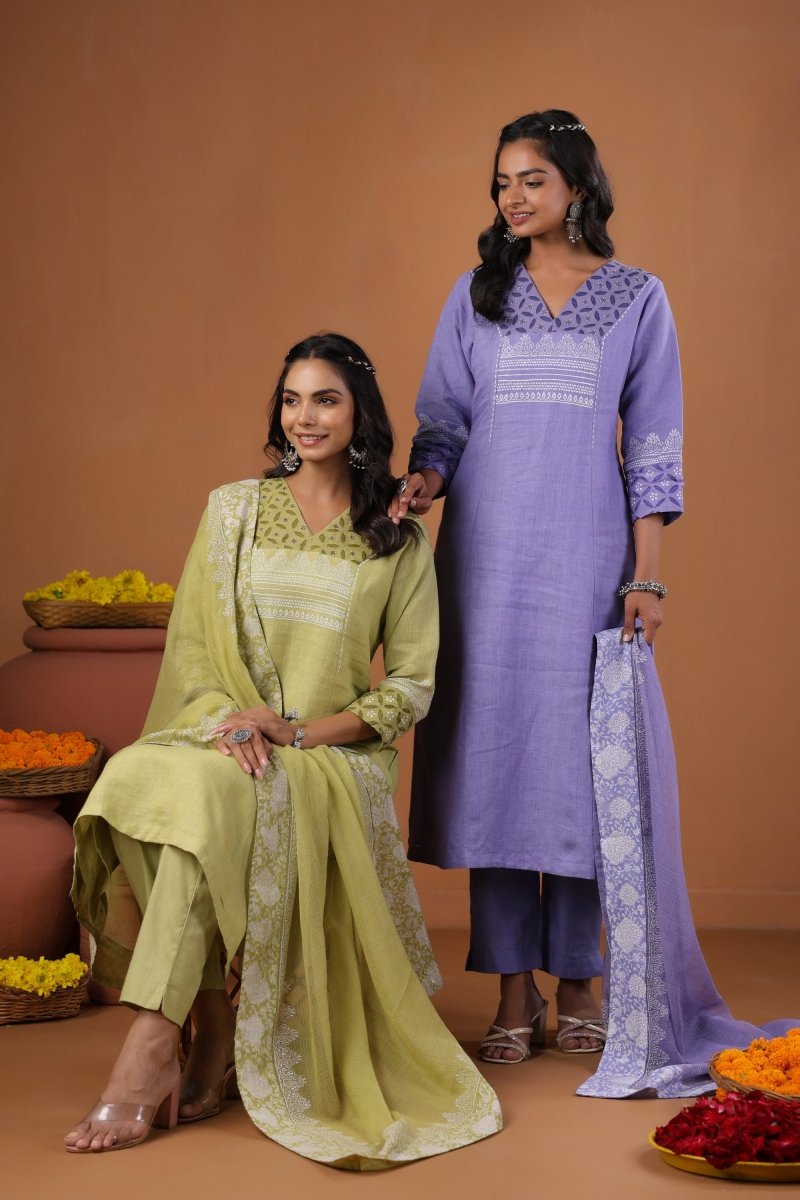 PAYAL Forest Green Kurta Suit Set with Hand Block Print - Payal