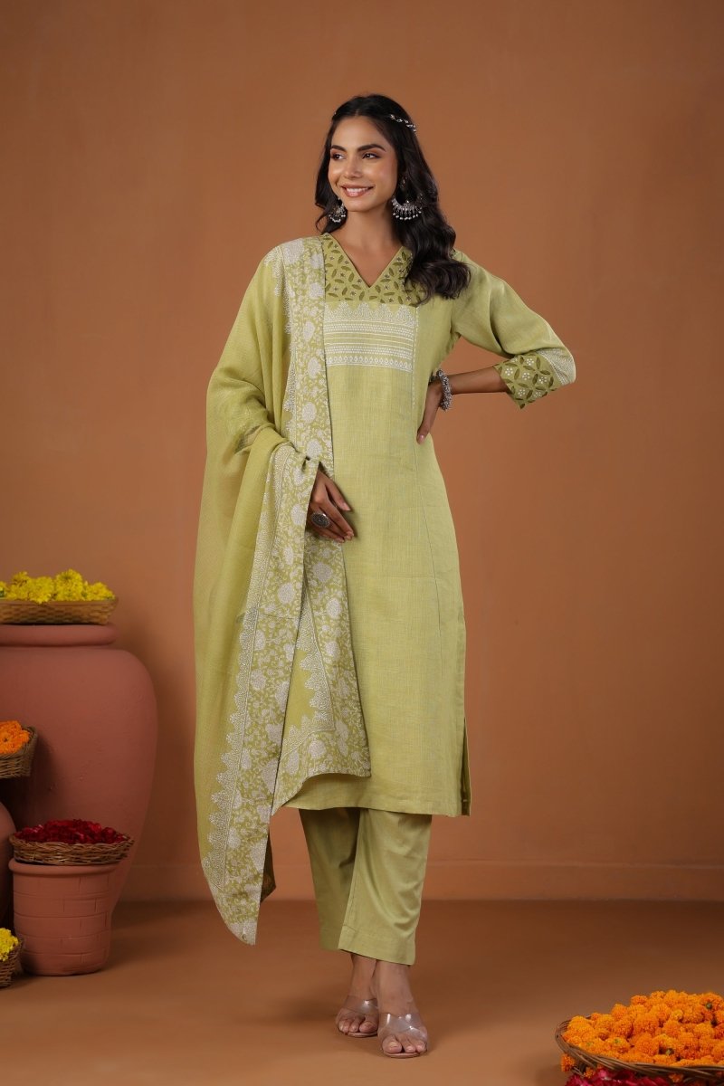 PAYAL Forest Green Kurta Suit Set with Hand Block Print - Payal