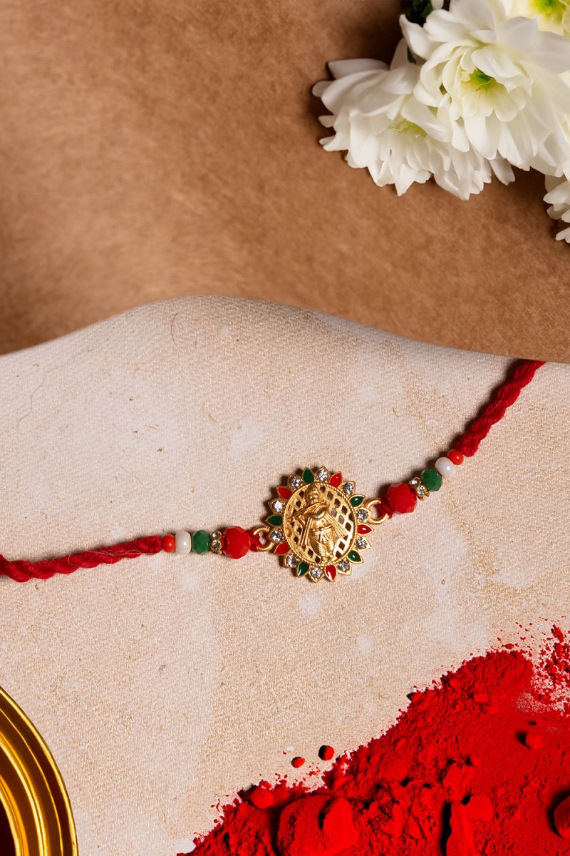 PAYAL Gold Pleated Lord Krishna Inspired Rakhi Thread celebrating Good over Evil - Payal