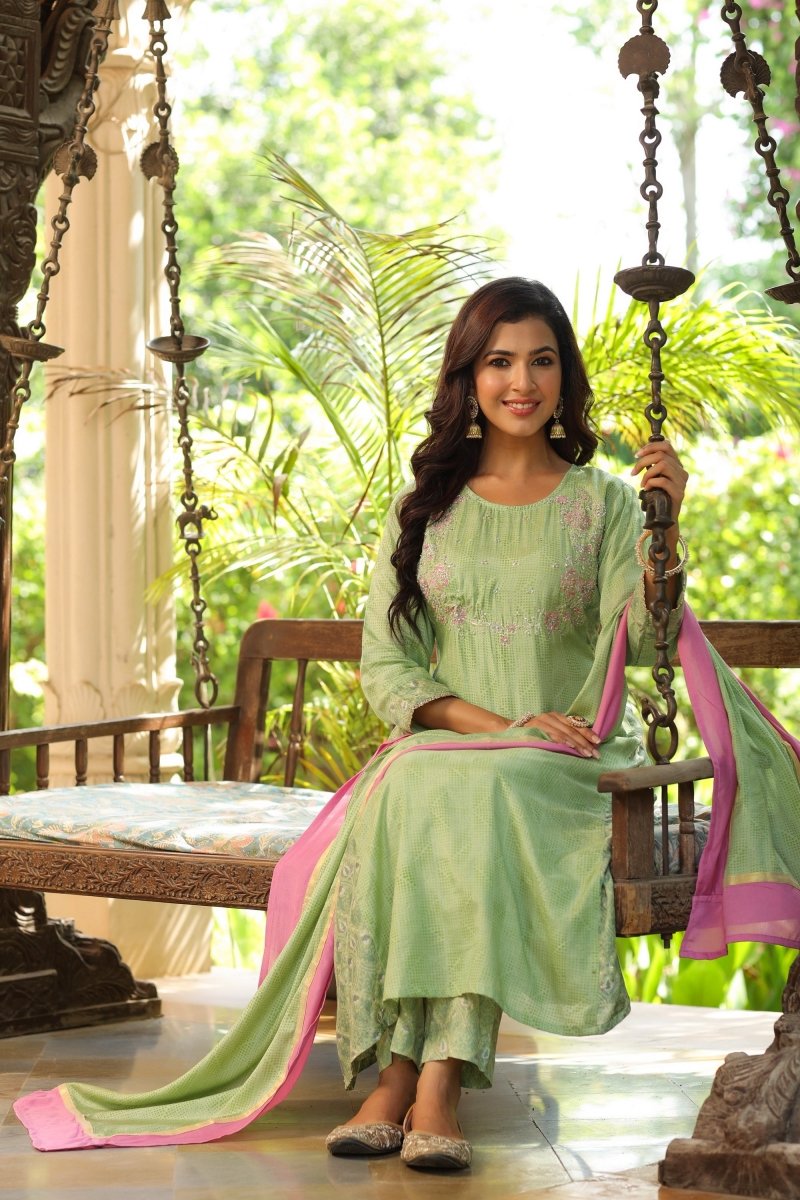 PAYAL Green Silk with HandWork Detailing - Payal