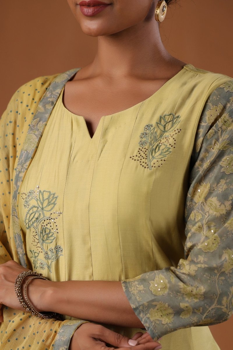 PAYAL Laguna Yellow Kalidar Suit Set with Mukaish Embroidery Design - Payal
