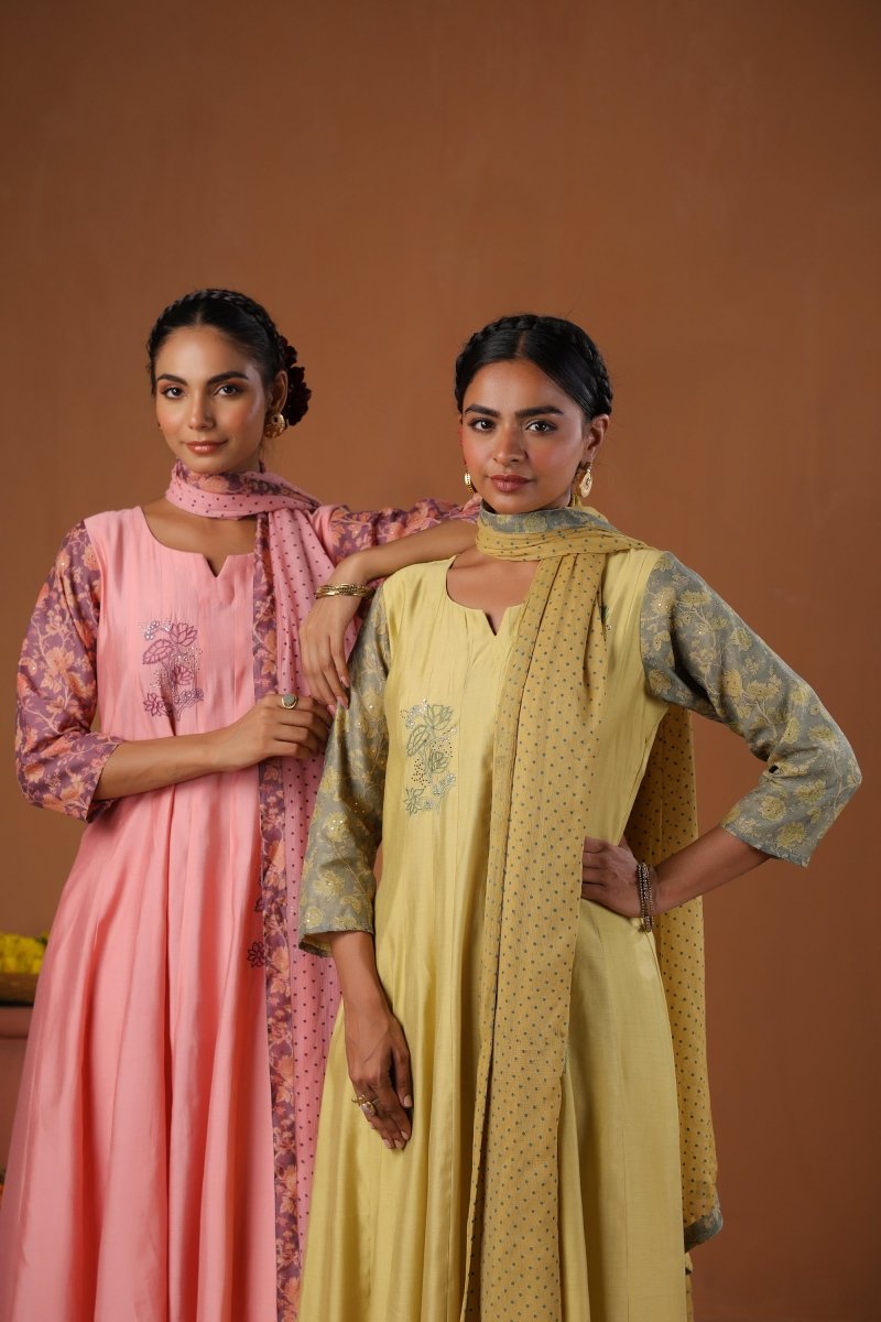 PAYAL Laguna Yellow Kalidar Suit Set with Mukaish Embroidery Design - Payal