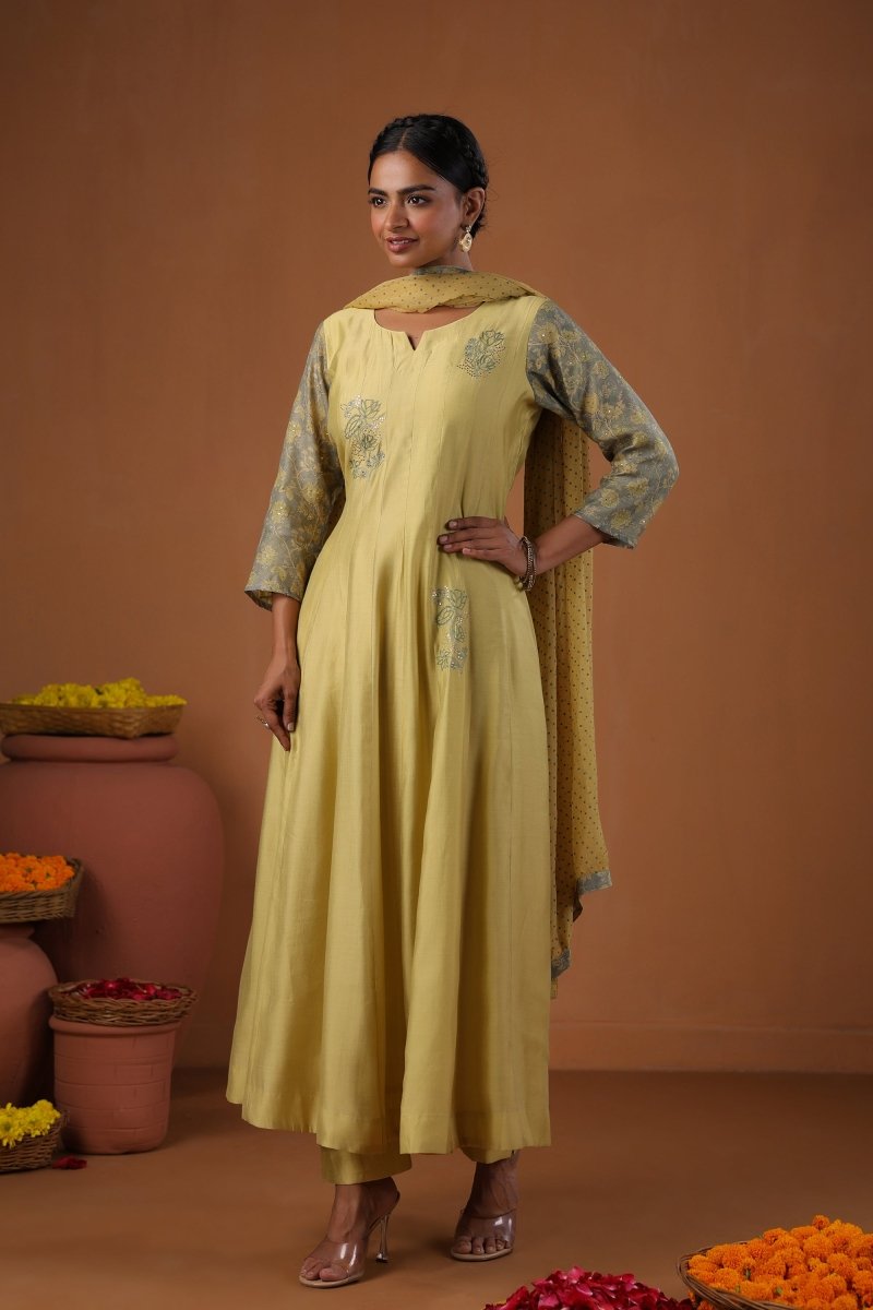 PAYAL Laguna Yellow Kalidar Suit Set with Mukaish Embroidery Design - Payal