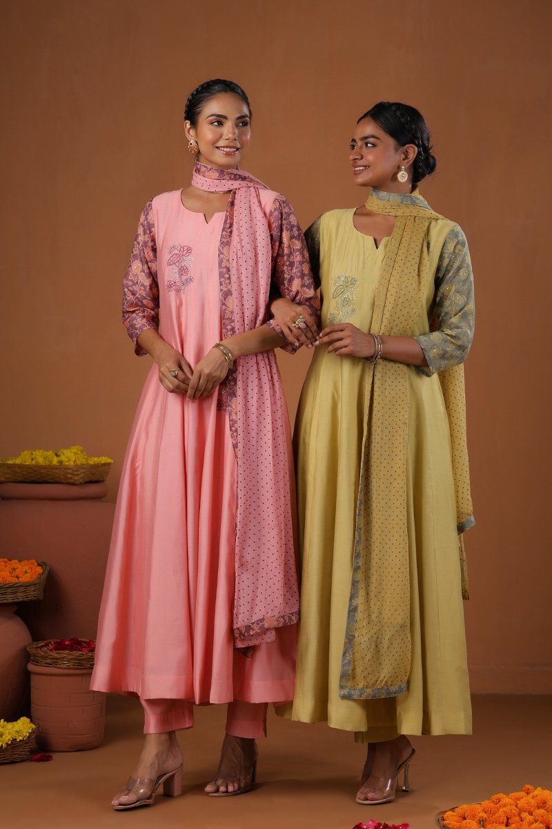 PAYAL Laguna Yellow Kalidar Suit Set with Mukaish Embroidery Design - Payal