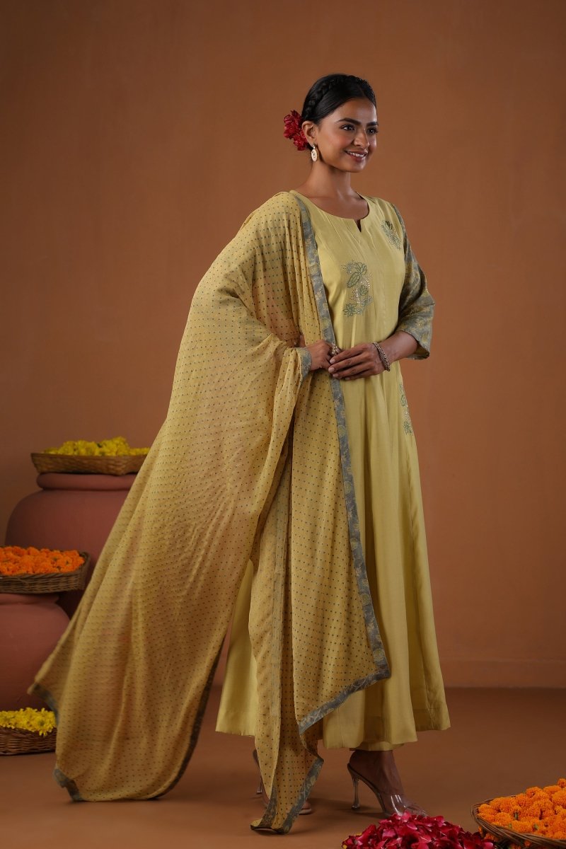 PAYAL Laguna Yellow Kalidar Suit Set with Mukaish Embroidery Design - Payal