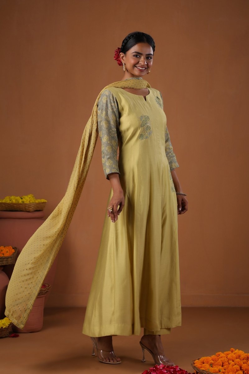 PAYAL Laguna Yellow Kalidar Suit Set with Mukaish Embroidery Design - Payal