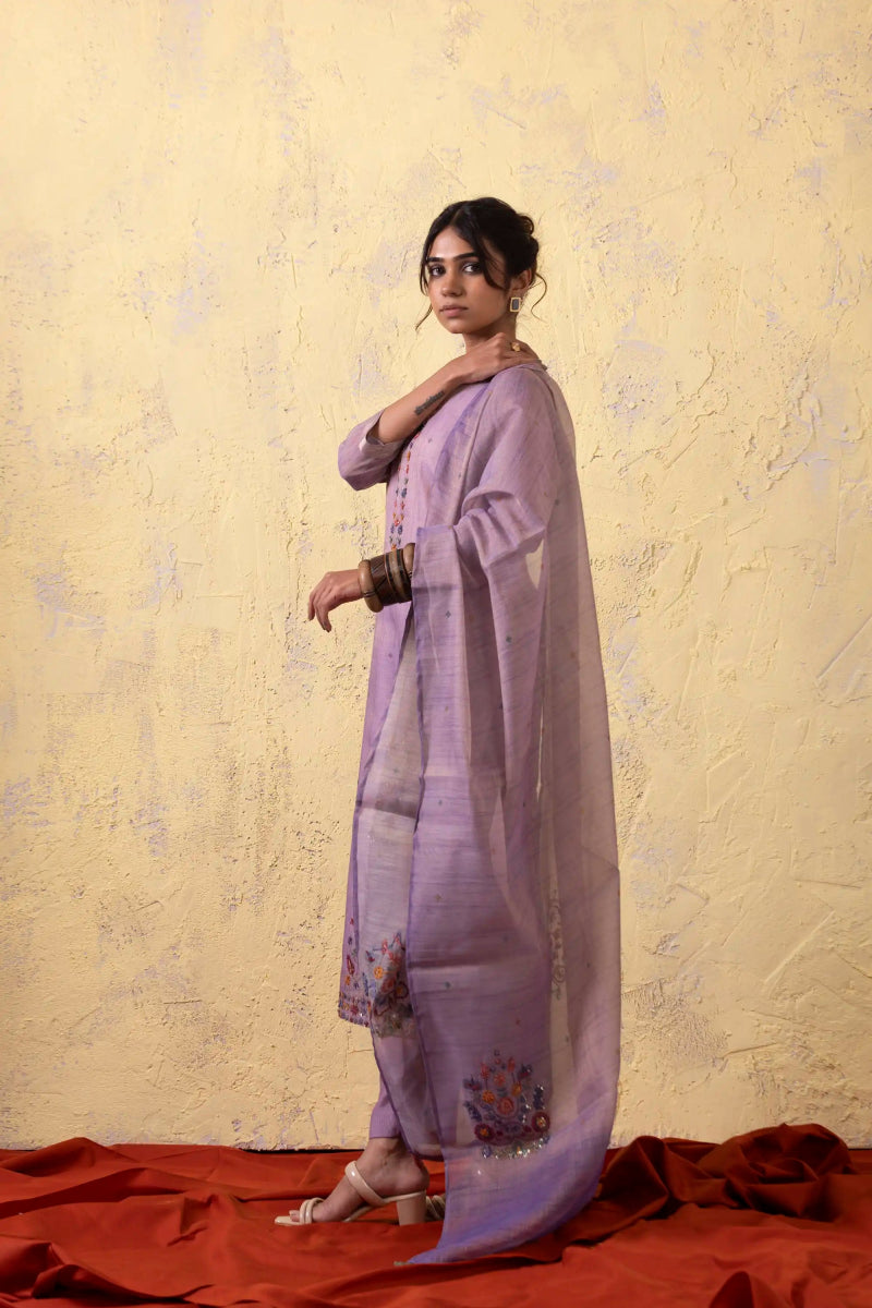 PAYAL Lilac Kurta Suit Set with Khat Work Detailing - Payal